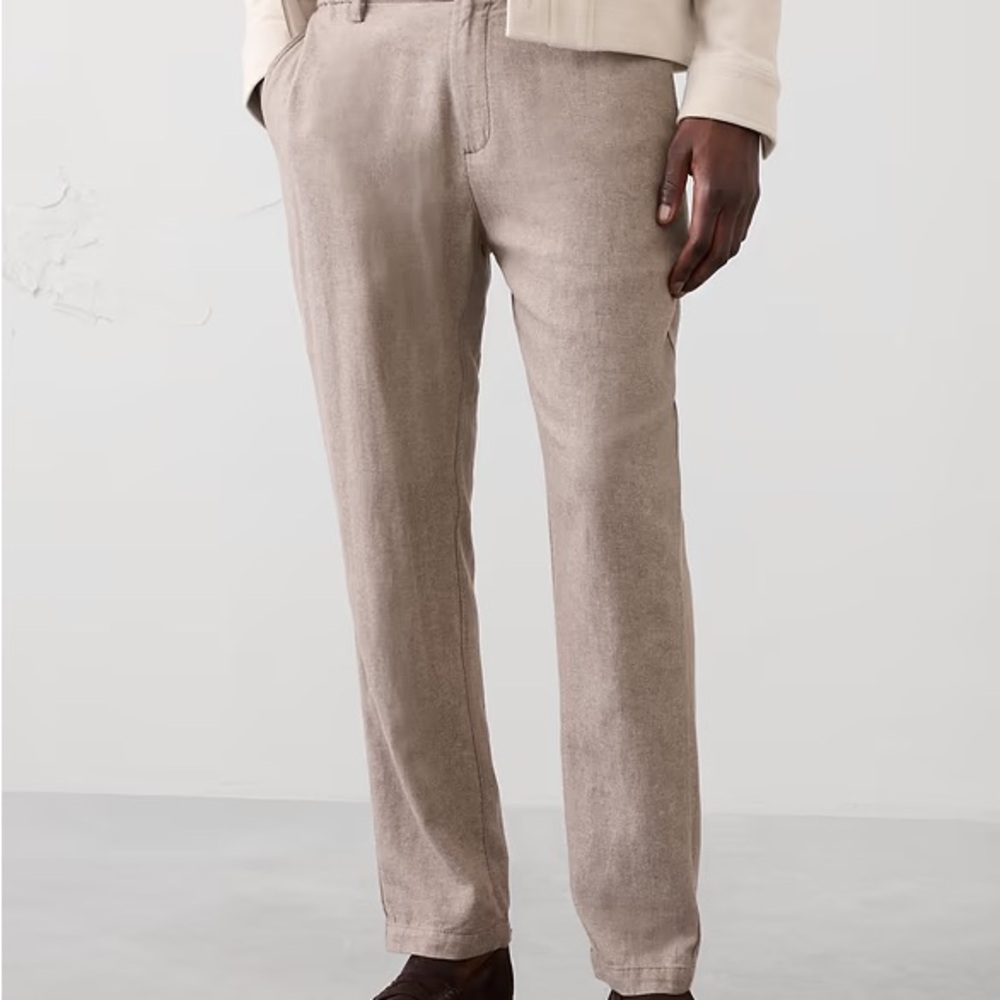 Men's Khaki Casual Linen-Blend Pants